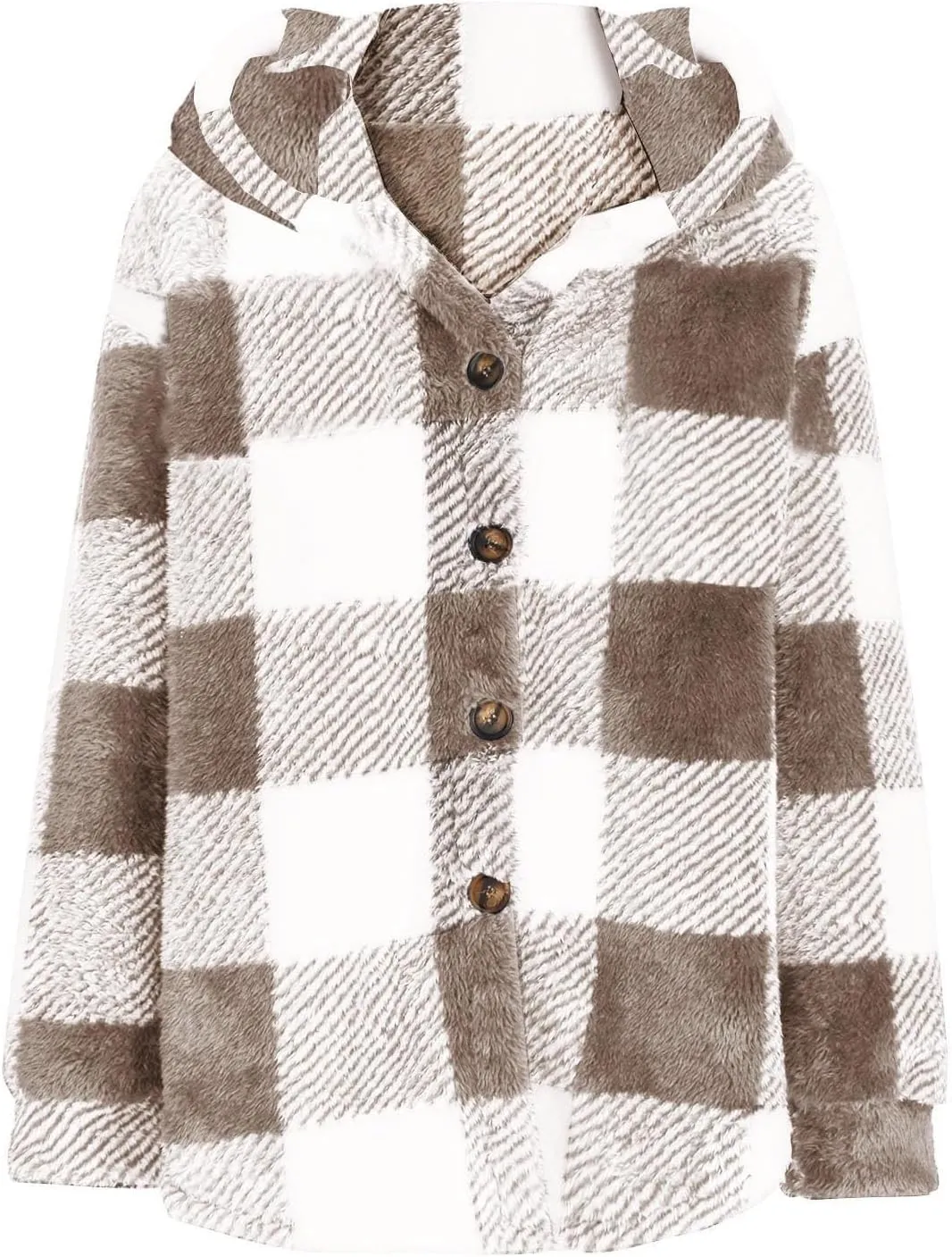 Womens Fuzzy Flannel Jacket Fall Fashion Sherpa Lined Plaid Shacket Long Sleeve Button Down Fleece Plush Hoodies