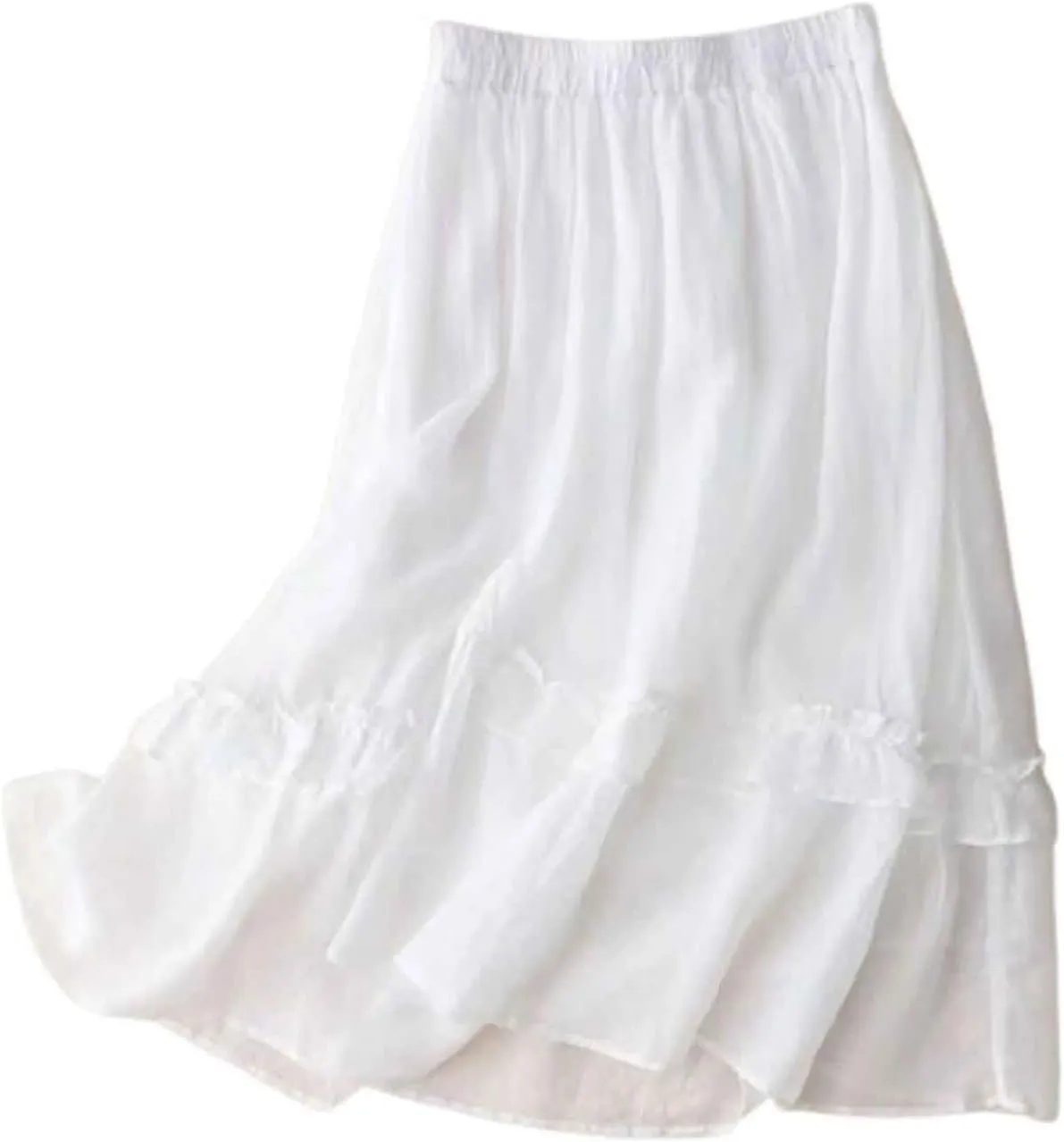 Women's Girls Elastic Waist Long Flowy Bohemian Cotton Casual Maxi Skirt for Summer Beach Holiday