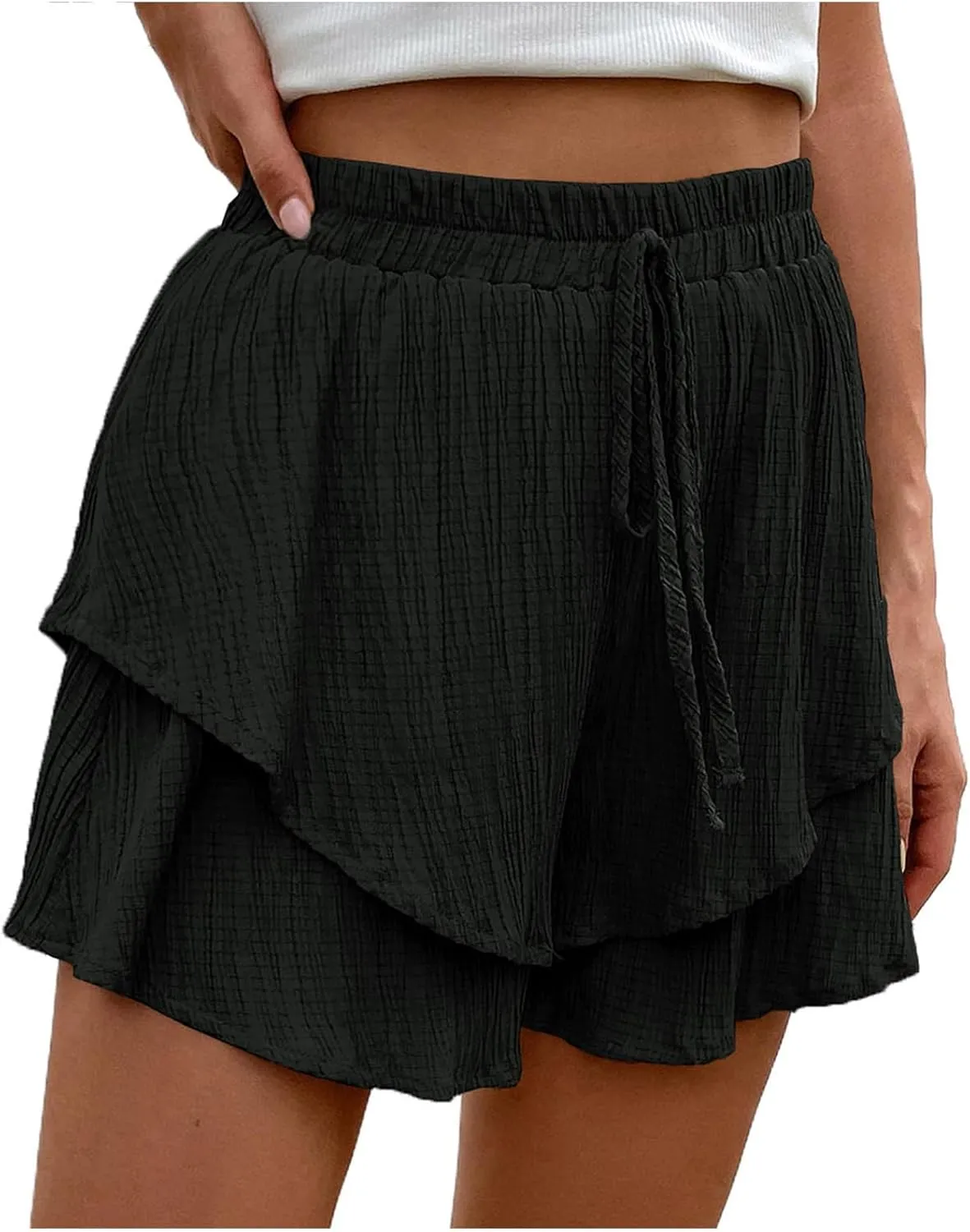 Women's High Waisted Shorts Summer Casual Comfy Flowy Beach Skorts Cute Mini Skirts Wide Leg Vacation Short Pants