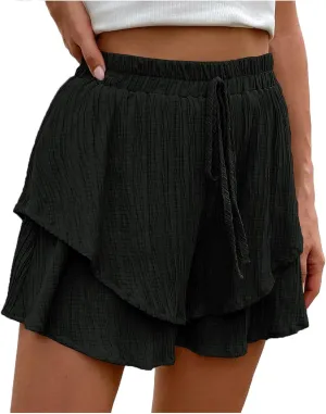 Women's High Waisted Shorts Summer Casual Comfy Flowy Beach Skorts Cute Mini Skirts Wide Leg Vacation Short Pants