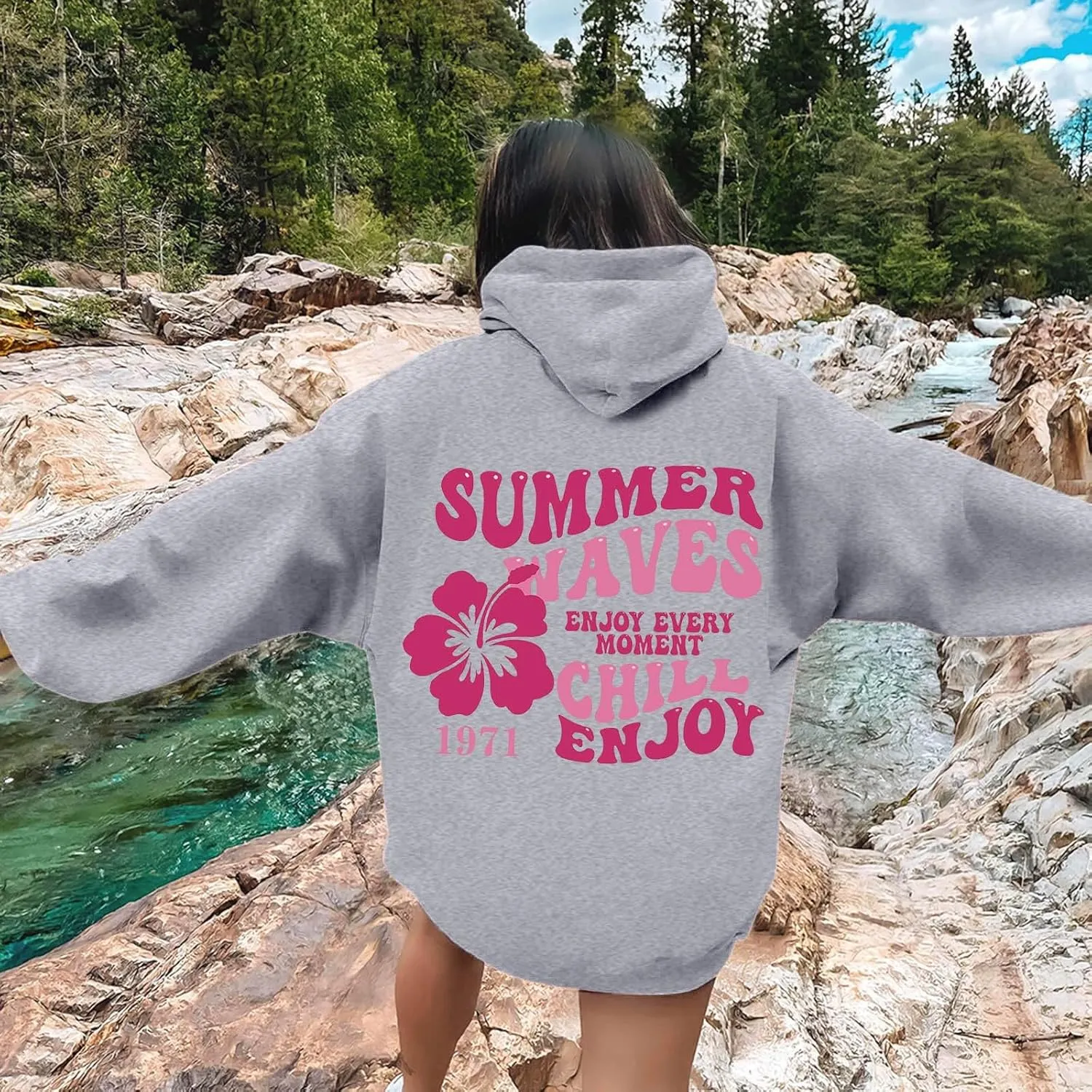 Womens Letter Print Graphic Hoodies Y2K 2025 Oversized Cute Preppy Long Sleeve Drawstring Sweatshirt with Pocket