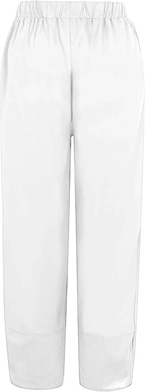 Women's Linen Blend Summer Comfy Pants Elastic Waisted Ankle Length Slim Fit Trouser Office