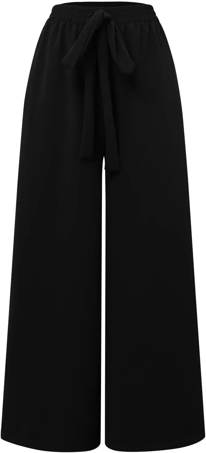 Womens Linen Blend Summer Comfy Pants Low Waist Bootcut Plus Size Palazzo Lounge Pants Work Business