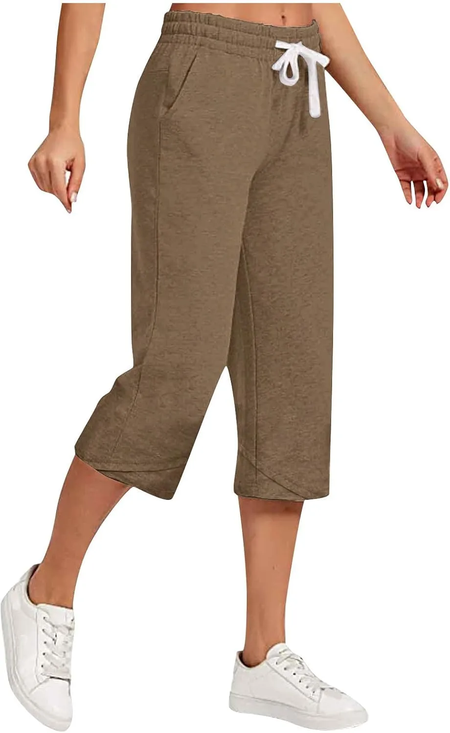Women's Linen Capris Drawstring Knee High Loose Fitting Cropped Trouser Straight Wide Leg Pocketed Pant Casual 2025