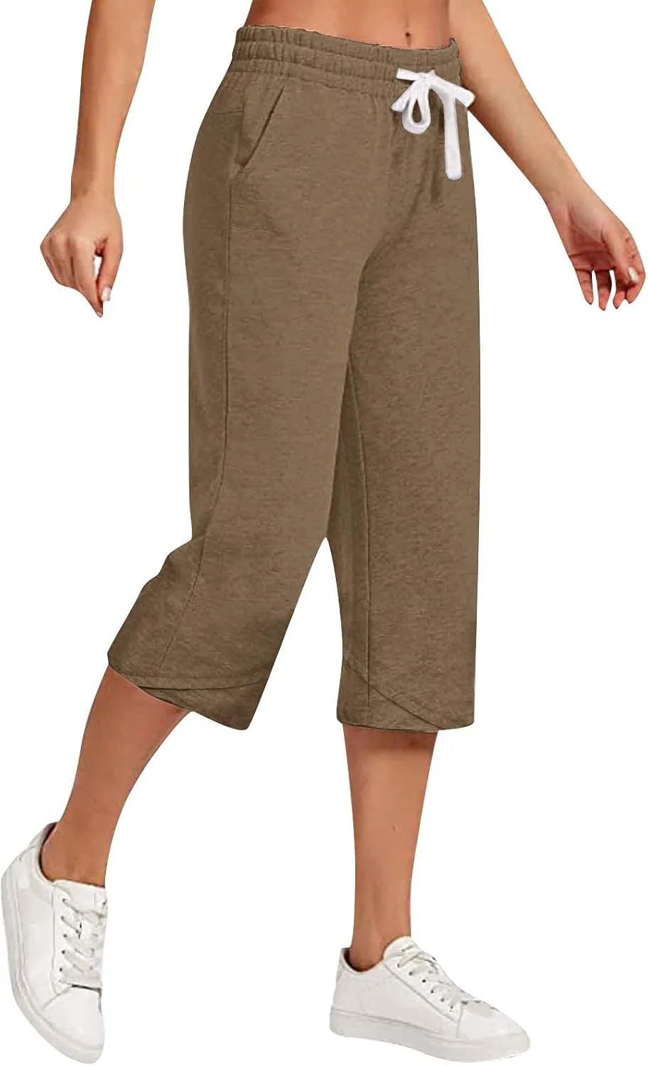 Women's Linen Capris Drawstring Knee High Loose Fitting Cropped Trouser Straight Wide Leg Pocketed Pant Casual 2025