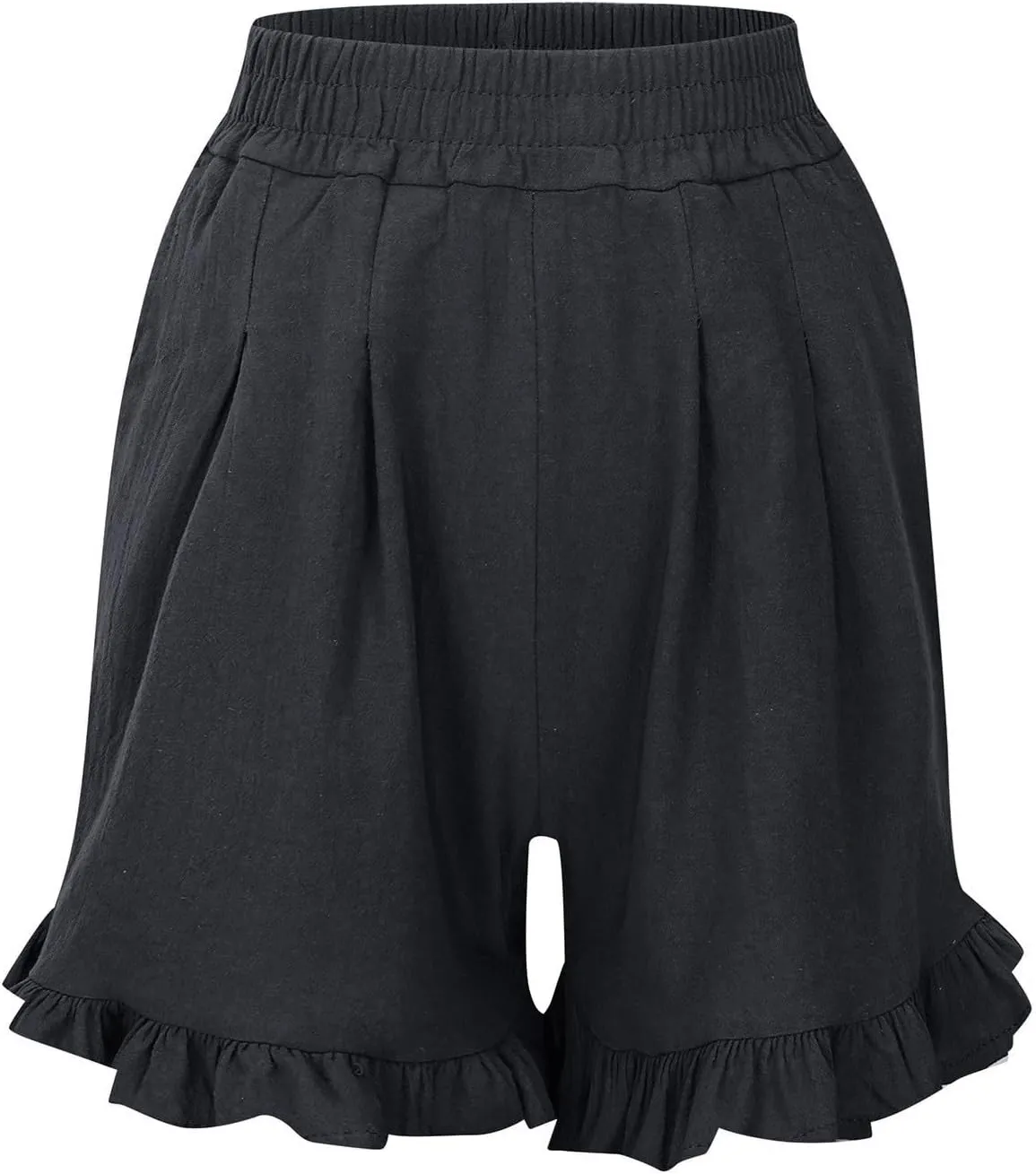 Womens Linen Skorts High Waisted Wide Leg Casual Ruffle Hem Skorts Comfy Stretchy Pleated Summer Short Pants with Pockets