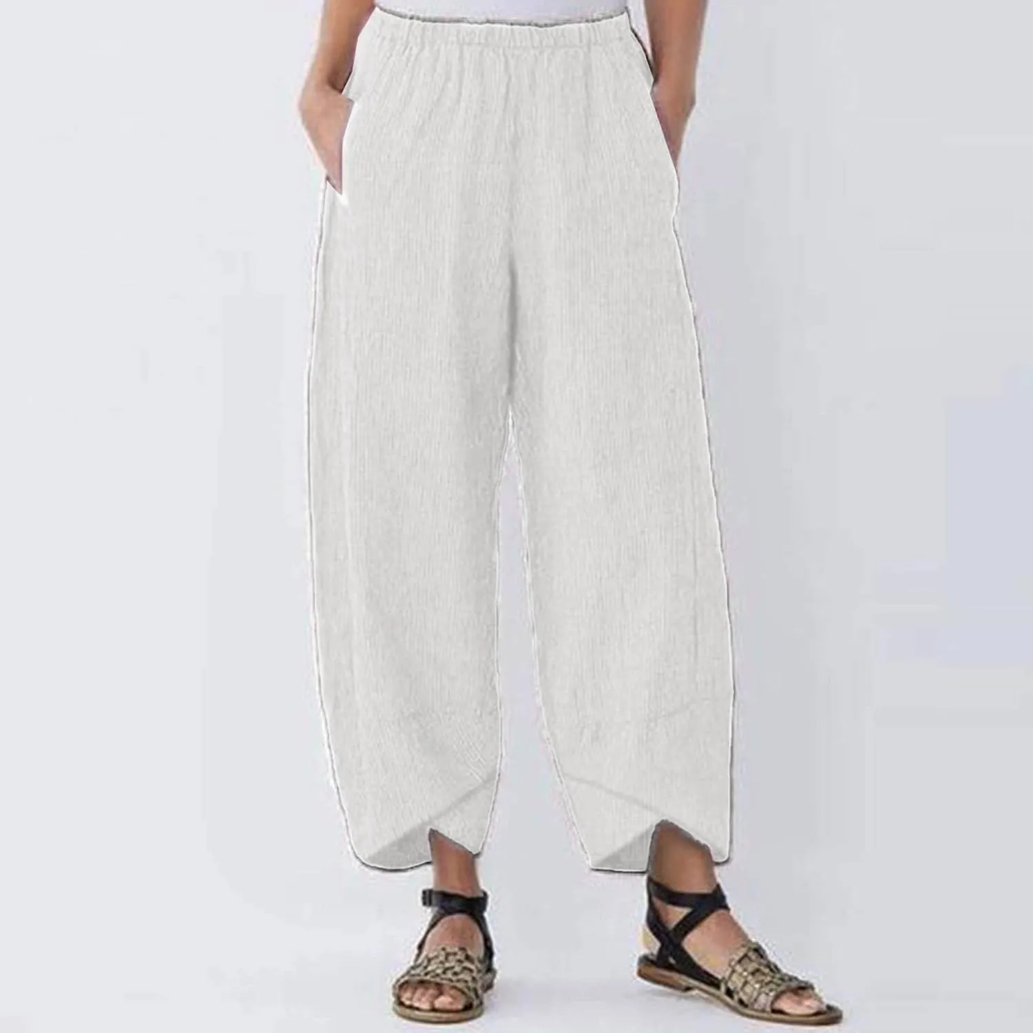 Womens Linen Summer Comfy Pant Trousers Low Waist Bootcut Plus Size Pants Work Business
