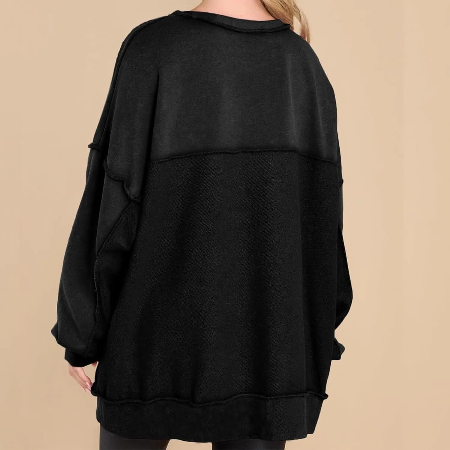 Womens Oversized Sweatshirt Casual Long Sleeve Shirts Button Henley Neck Pullover Patchwork Tunic Tops Fall Outfits