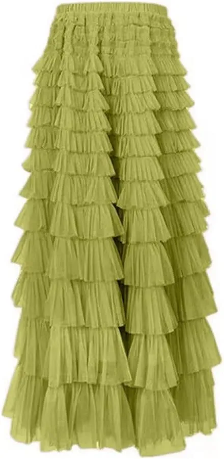 Women's Skirts A-Line Elastic Waist Multilayer Ruffles Casual Party Pleated Tulle Skirt