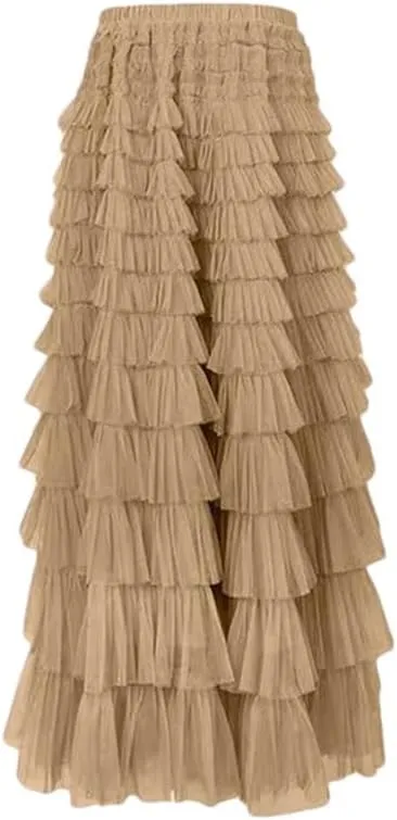 Women's Skirts A-Line Elastic Waist Multilayer Ruffles Casual Party Pleated Tulle Skirt