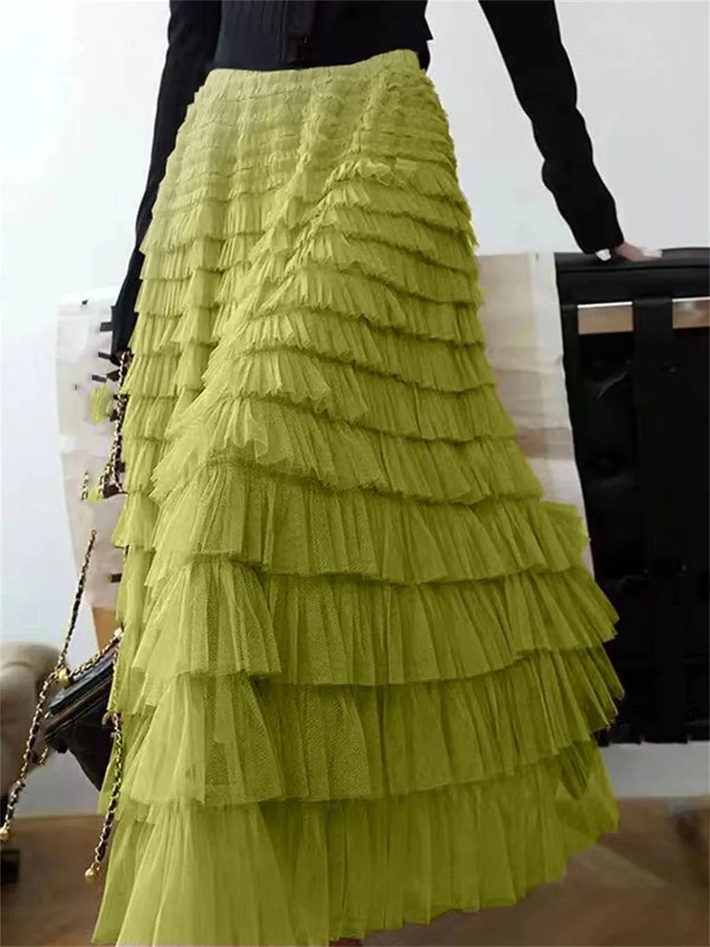 Women's Skirts A-Line Elastic Waist Multilayer Ruffles Casual Party Pleated Tulle Skirt
