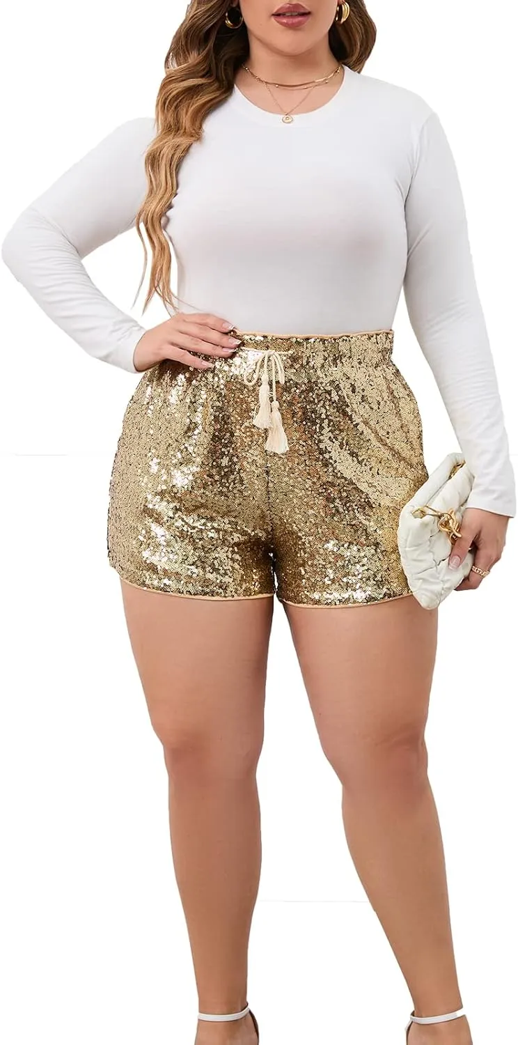 Women's Summer Sequins Shorts High Waist Casual Loose A Line Hot Pants Sparkly Clubwear Night-Out Skorts