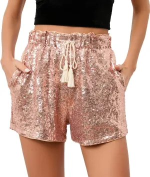 Women's Summer Sequins Shorts High Waist Casual Loose A Line Hot Pants Sparkly Clubwear Night-Out Skorts
