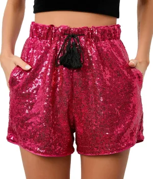 Women's Summer Sequins Shorts High Waist Casual Loose A Line Hot Pants Sparkly Clubwear Night-Out Skorts