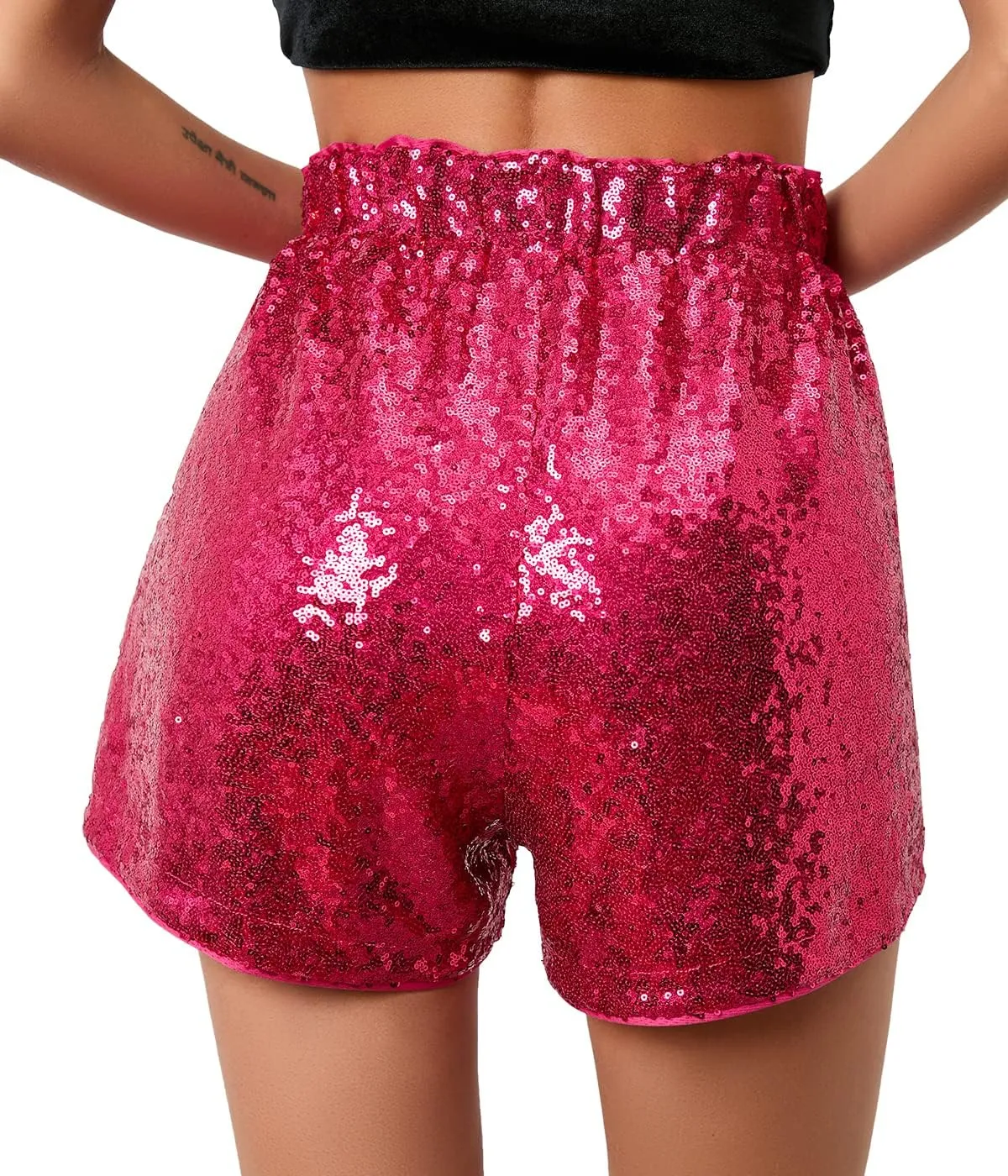 Women's Summer Sequins Shorts High Waist Casual Loose A Line Hot Pants Sparkly Clubwear Night-Out Skorts