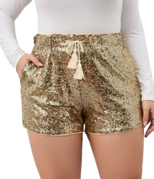 Women's Summer Sequins Shorts High Waist Casual Loose A Line Hot Pants Sparkly Clubwear Night-Out Skorts