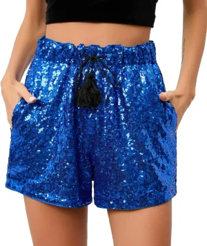Women's Summer Sequins Shorts High Waist Casual Loose A Line Hot Pants Sparkly Clubwear Night-Out Skorts
