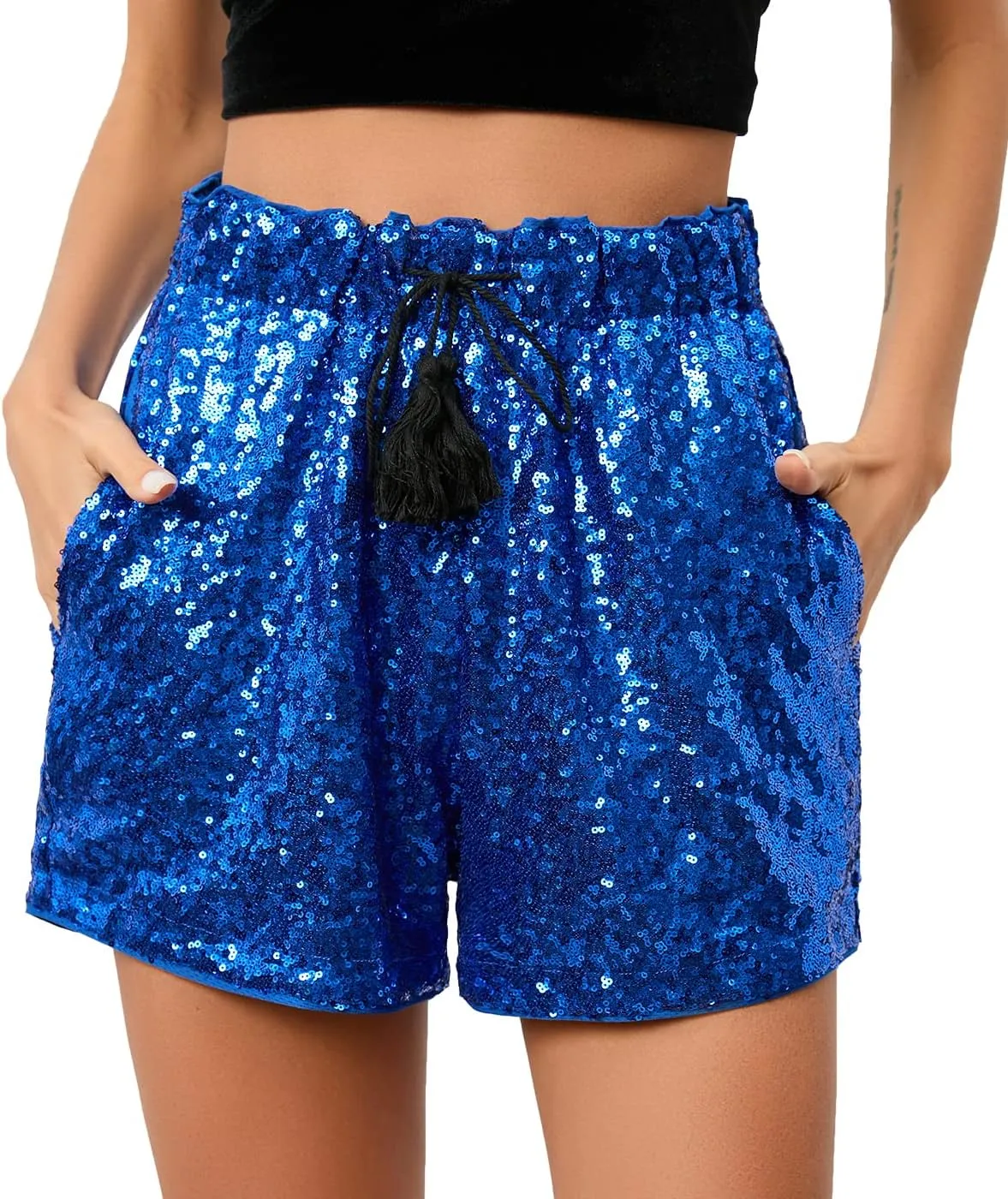 Women's Summer Sequins Shorts High Waist Casual Loose A Line Hot Pants Sparkly Clubwear Night-Out Skorts