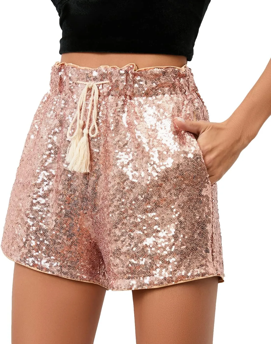 Women's Summer Sequins Shorts High Waist Casual Loose A Line Hot Pants Sparkly Clubwear Night-Out Skorts