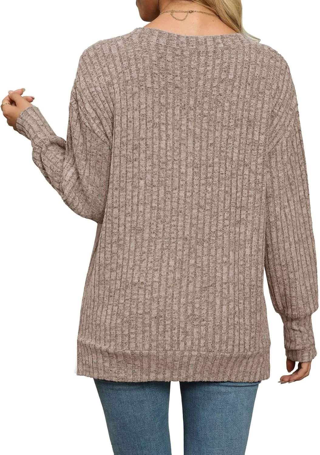 Womens Sweaters V Neck Long Sleeve Shirts Loose Casual Fall Fashion Sweatshirts