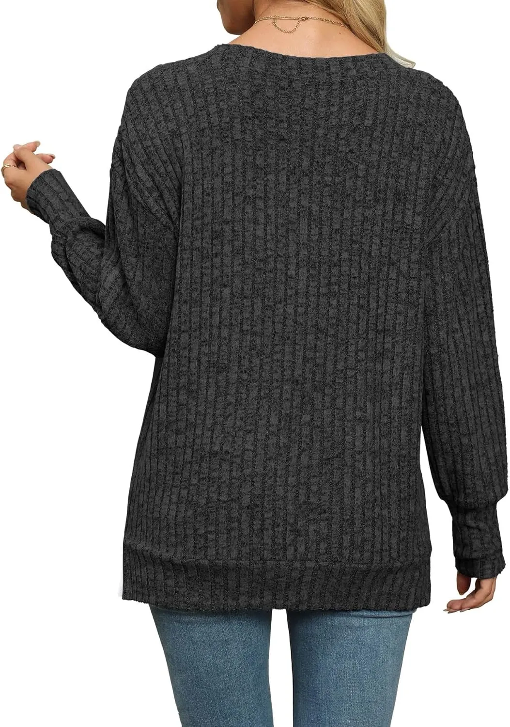 Womens Sweaters V Neck Long Sleeve Shirts Loose Casual Fall Fashion Sweatshirts