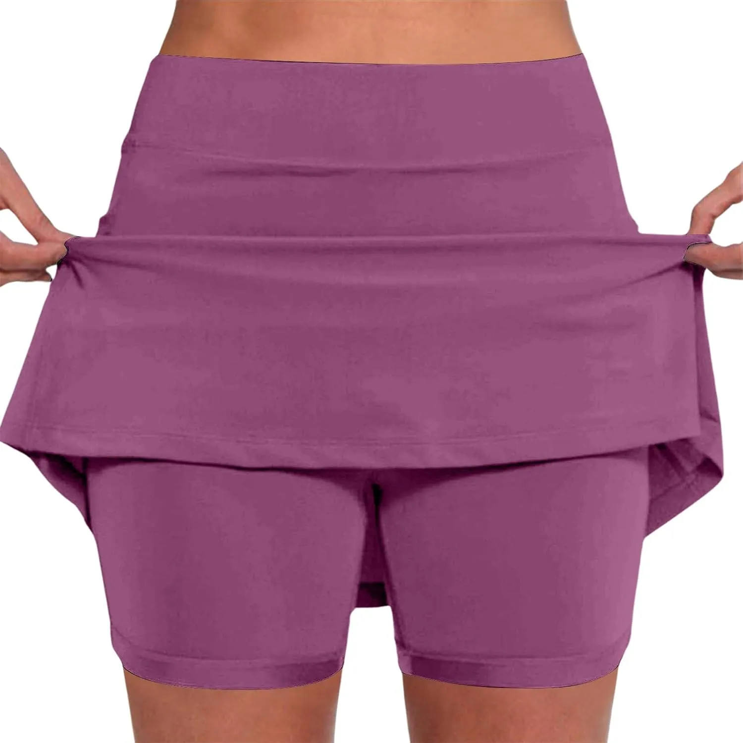 Women's Trendy 2 in 1 Skorts Tummy Control Active Elastic Waist Gym Skirt Shorts Soft Comfy Workout Athletic Shorts