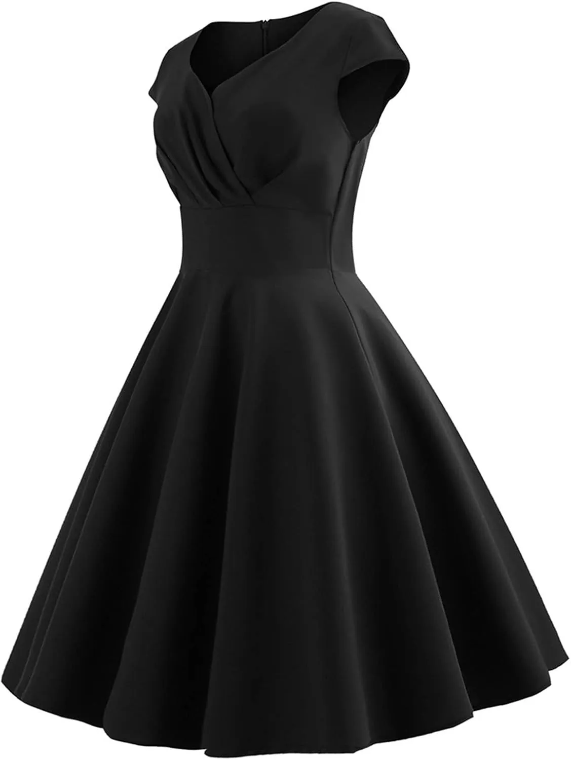 Women's Wrap V Neck Short Flared Sleeve Wedding Guest Dress Smocked Elastic Waist Pleated Ruffle Hem Mini Dress