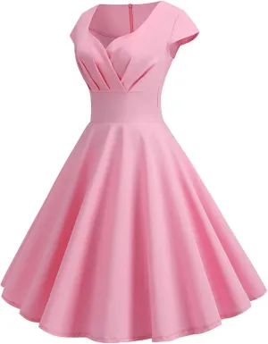 Women's Wrap V Neck Short Flared Sleeve Wedding Guest Dress Smocked Elastic Waist Pleated Ruffle Hem Mini Dress