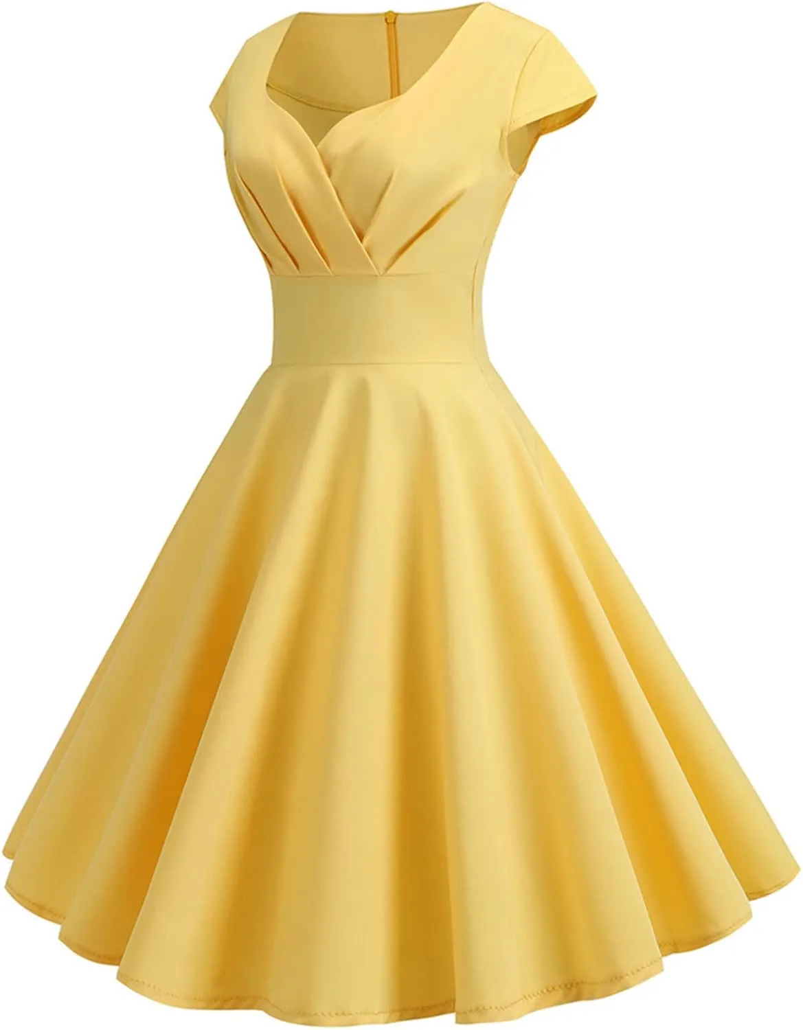 Women's Wrap V Neck Short Flared Sleeve Wedding Guest Dress Smocked Elastic Waist Pleated Ruffle Hem Mini Dress