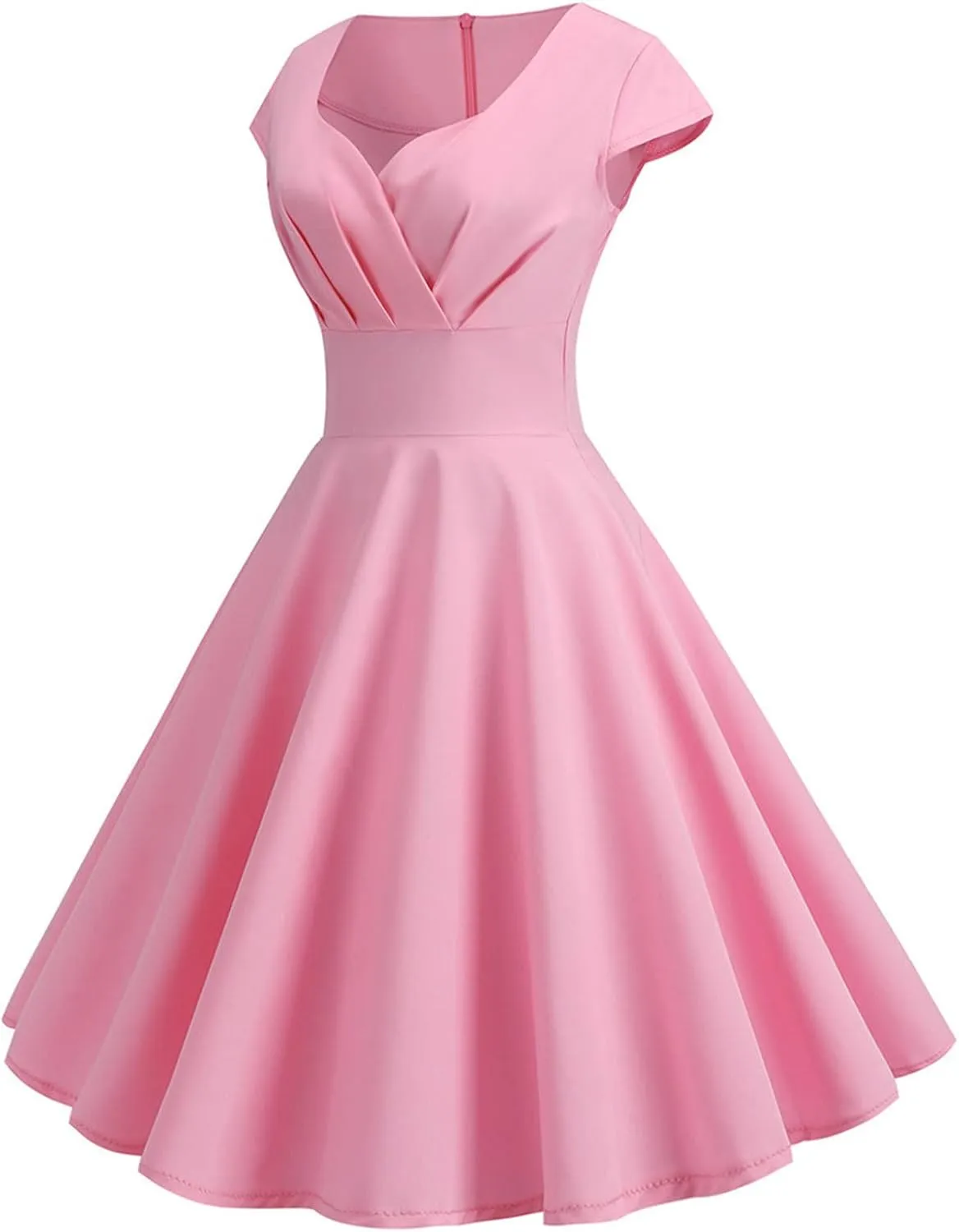 Women's Wrap V Neck Short Flared Sleeve Wedding Guest Dress Smocked Elastic Waist Pleated Ruffle Hem Mini Dress