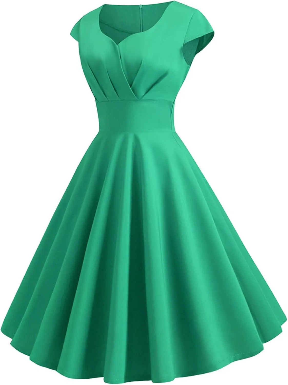 Women's Wrap V Neck Short Flared Sleeve Wedding Guest Dress Smocked Elastic Waist Pleated Ruffle Hem Mini Dress
