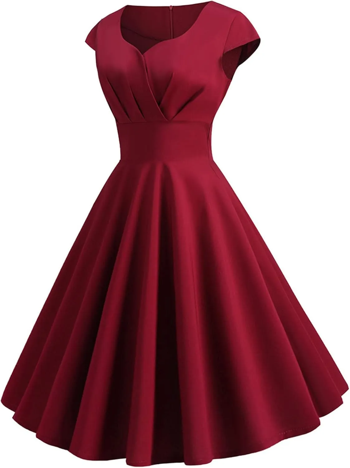 Women's Wrap V Neck Short Flared Sleeve Wedding Guest Dress Smocked Elastic Waist Pleated Ruffle Hem Mini Dress