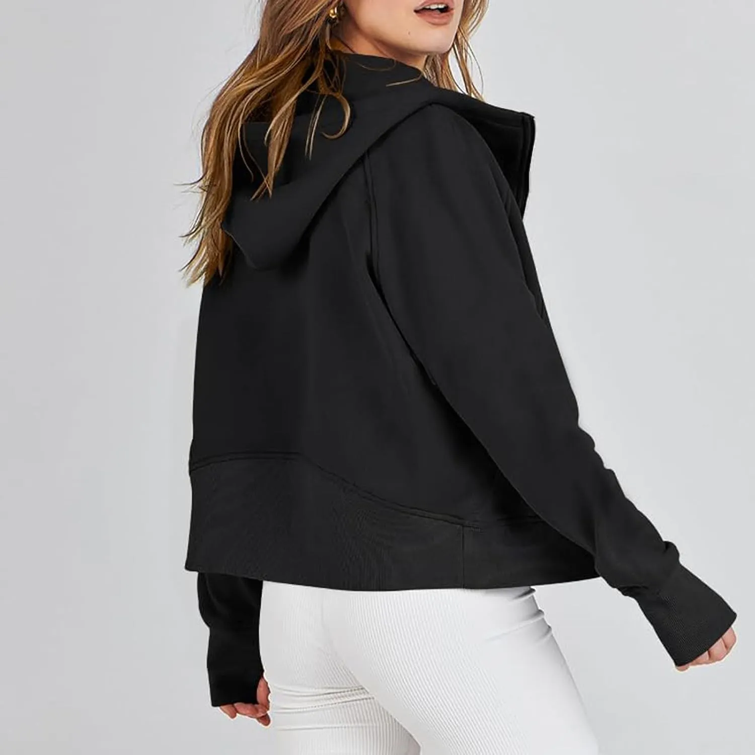 Womens Zip Up Cropped Hoodies Fleece Oversized Sweatshirts Full Zip Jackets Y2k Fall Clothes 2024 Trendy