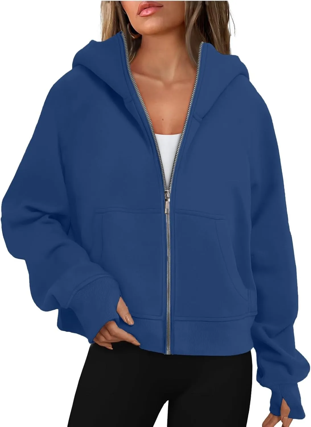 Womens Zip Up Cropped Hoodies Fleece Oversized Sweatshirts Full Zip Jackets Y2k Fall Clothes 2024 Trendy