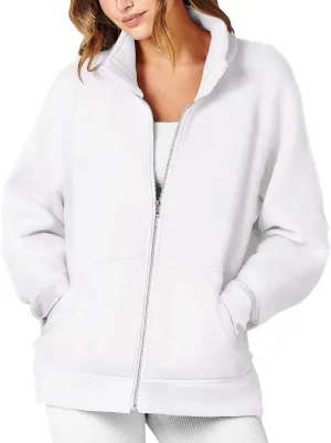 Womens Zip Up Cropped Hoodies Fleece Oversized Sweatshirts Full Zip Jackets Y2k Fall Clothes 2024 Trendy