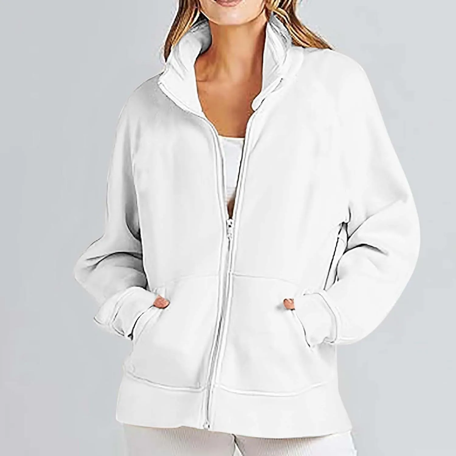 Womens Zip Up Cropped Hoodies Fleece Oversized Sweatshirts Full Zip Jackets Y2k Fall Clothes 2024 Trendy