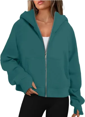 Womens Zip Up Cropped Hoodies Fleece Oversized Sweatshirts Full Zip Jackets Y2k Fall Clothes 2024 Trendy