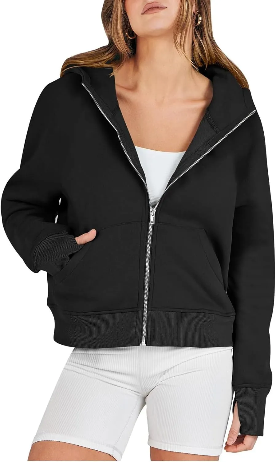 Womens Zip Up Cropped Hoodies Fleece Oversized Sweatshirts Full Zip Jackets Y2k Fall Clothes 2024 Trendy