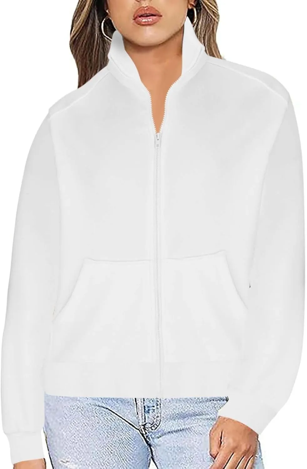 Womens Zip Up Cropped Hoodies Fleece Oversized Sweatshirts Full Zip Jackets Y2k Fall Clothes 2024 Trendy