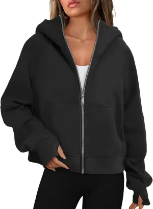 Womens Zip Up Cropped Hoodies Fleece Oversized Sweatshirts Full Zip Jackets Y2k Fall Clothes 2024 Trendy
