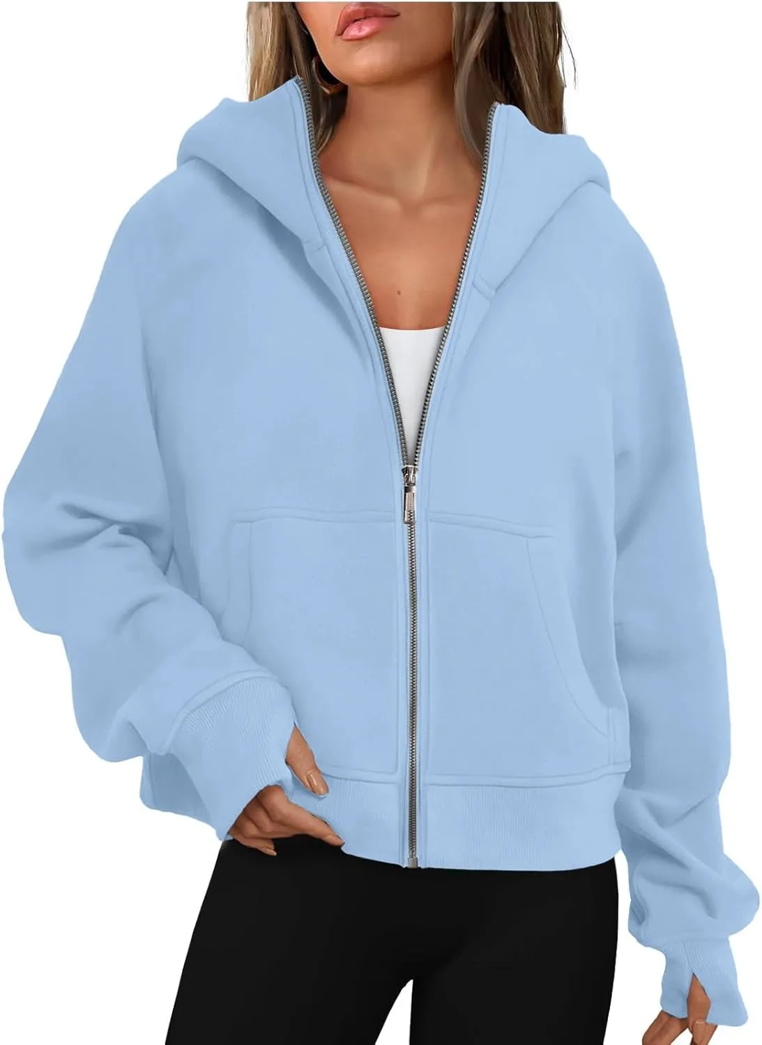 Womens Zip Up Cropped Hoodies Fleece Oversized Sweatshirts Full Zip Jackets Y2k Fall Clothes 2024 Trendy
