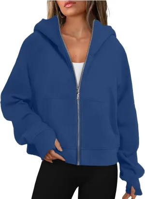 Womens Zip Up Cropped Hoodies Fleece Oversized Sweatshirts Full Zip Jackets Y2k Fall Clothes 2024 Trendy