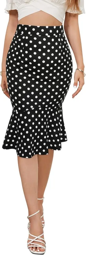 YATHON Pencil Skirt Midi Length for Women High Waist Stretch Work Casual Patterned Mermaid Skirts