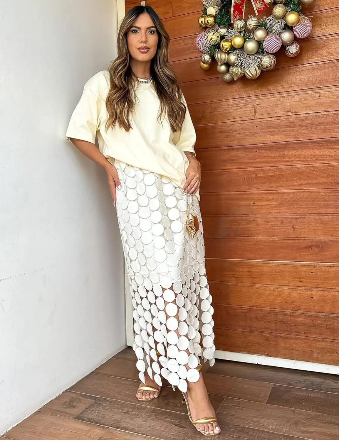 Yimoon Womens Hollow Out Maxi Skirt Elastic Waist Fringe Hem Long Skirt Tassel Trim Cocktail Party Midi Skirt