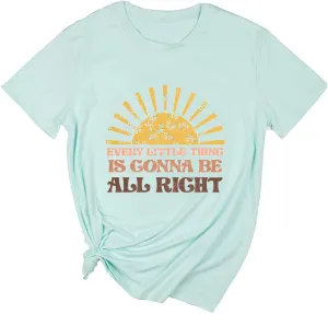 Yimoya Every Little Thing is Gonna Be Alright Shirt Womens Vintage Country Music Graphic Tees (Q-Green, XL)