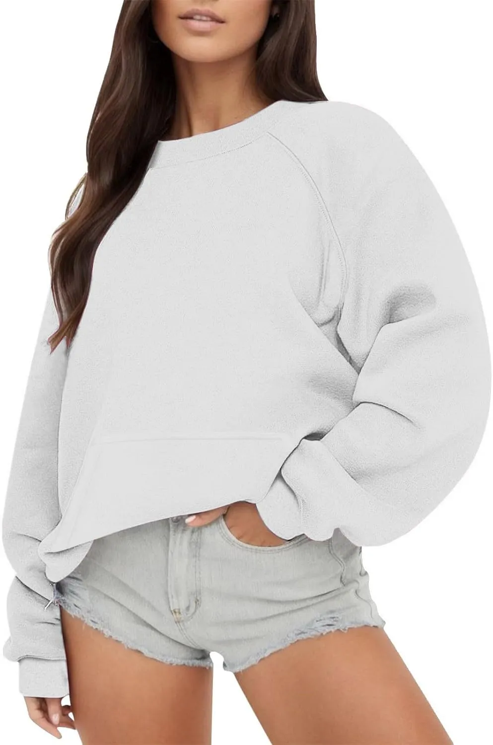 ZDRZK Crewneck Sweatshirts Women Y2K Fall Winter Fleece Fashion Sweatshirt Long Sleeve Casual Slouchy Fit Pullover Tops