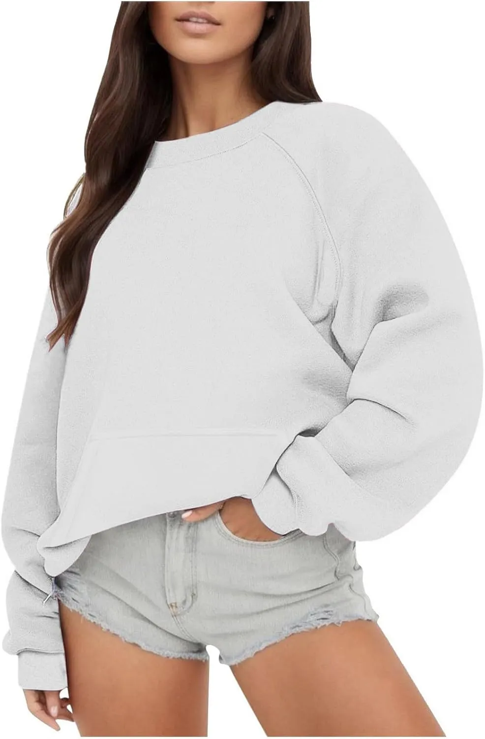 ZDRZK Crewneck Sweatshirts Women Y2K Fall Winter Fleece Fashion Sweatshirt Long Sleeve Casual Slouchy Fit Pullover Tops