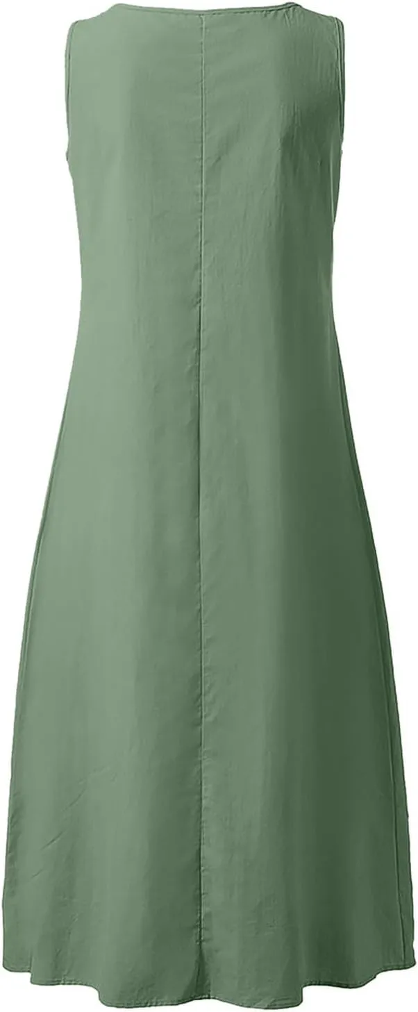 ZDRZK Summer Dresses for Women 2025 Casual Sleeveless Cotton Linen Sundresses Flowy Beach Vacation Dress with Pockets