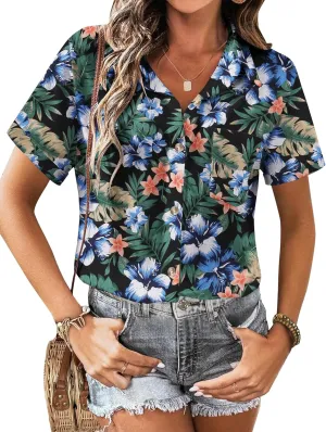 Zeagoo Womens Button Down Linen Shirt Short Sleeve Cotton Blouse Summer Casual Loose Fit Beach Tops S-2XL