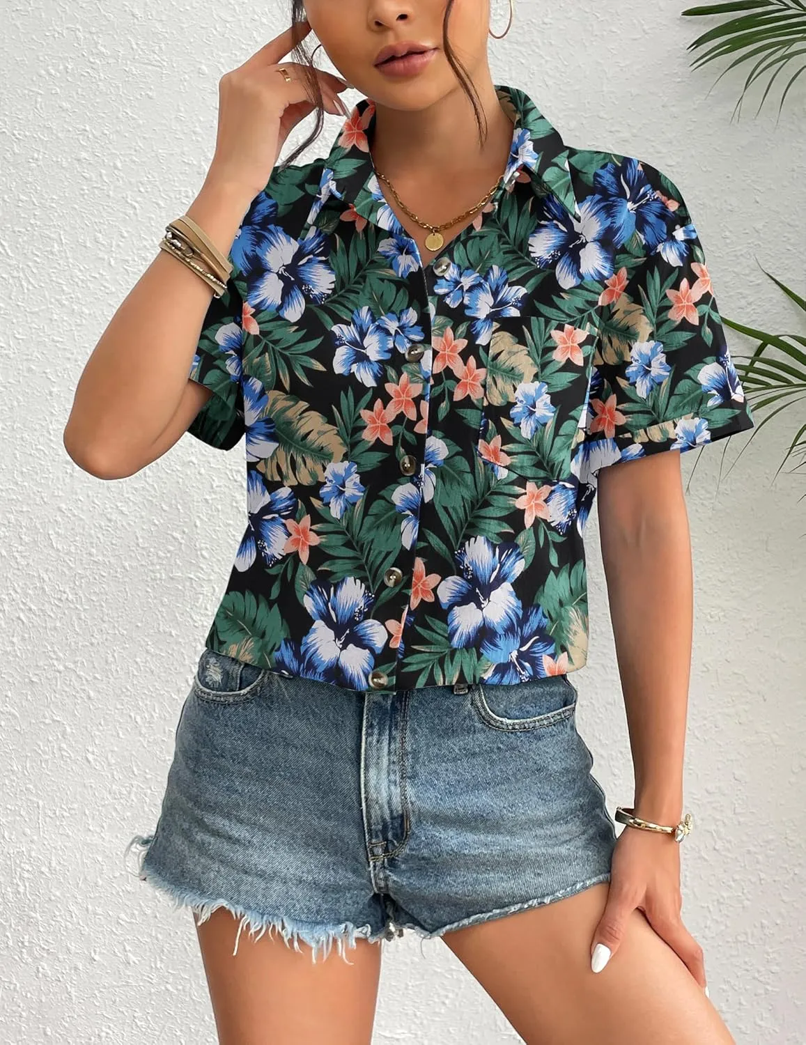 Zeagoo Womens Button Down Linen Shirt Short Sleeve Cotton Blouse Summer Casual Loose Fit Beach Tops S-2XL